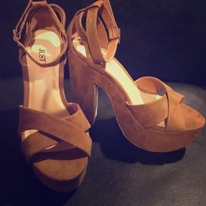 Camel high heel sandals